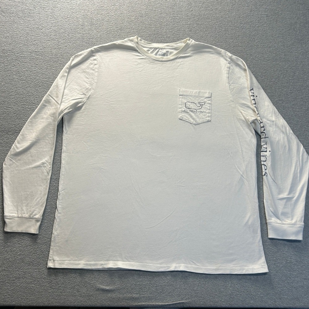 Vineyard Vines Long Sleeve T Shirt Mens XL White Whale Pocket Sleeve Logo Style